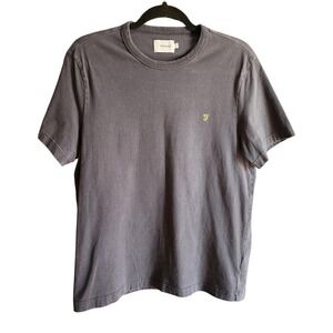 Farah Mens Cotton Crew Neck‎ T-Shirt Washed Black Grey Gold Logo Size L